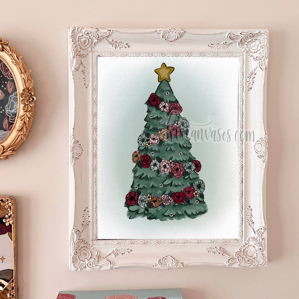 Floral Christmas Tree Art Print