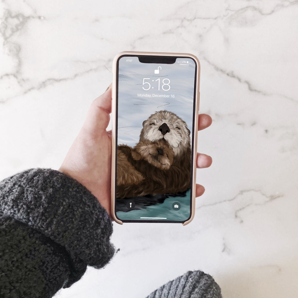 Otter Family Phone Wallpaper (Digital Download)