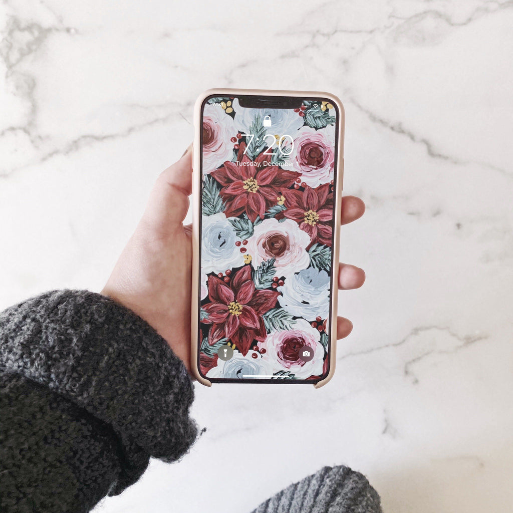 Poinsettia Florals Phone Wallpaper (Digital Download)