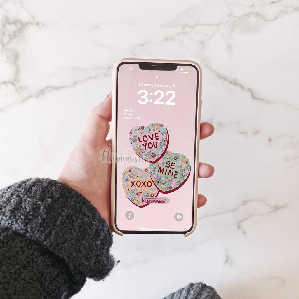 Floral Conversation Hearts Phone Wallpaper (Digital Download)