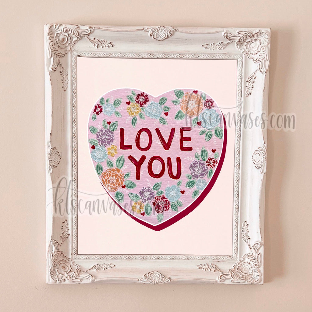 Floral "Love You" Conversation Heart Art Print