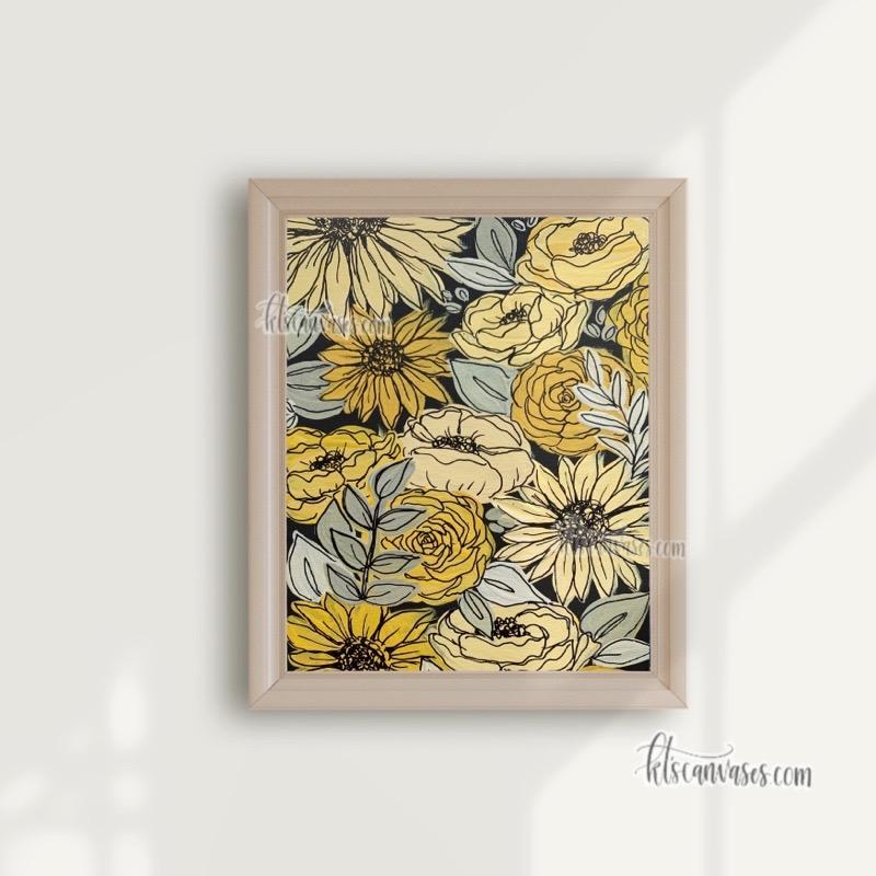 Black Outlined Yellow Painted Florals Art Print