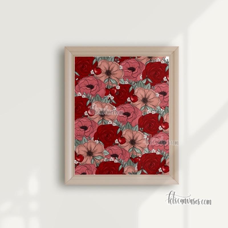 Cherry Sketched Florals Art Print