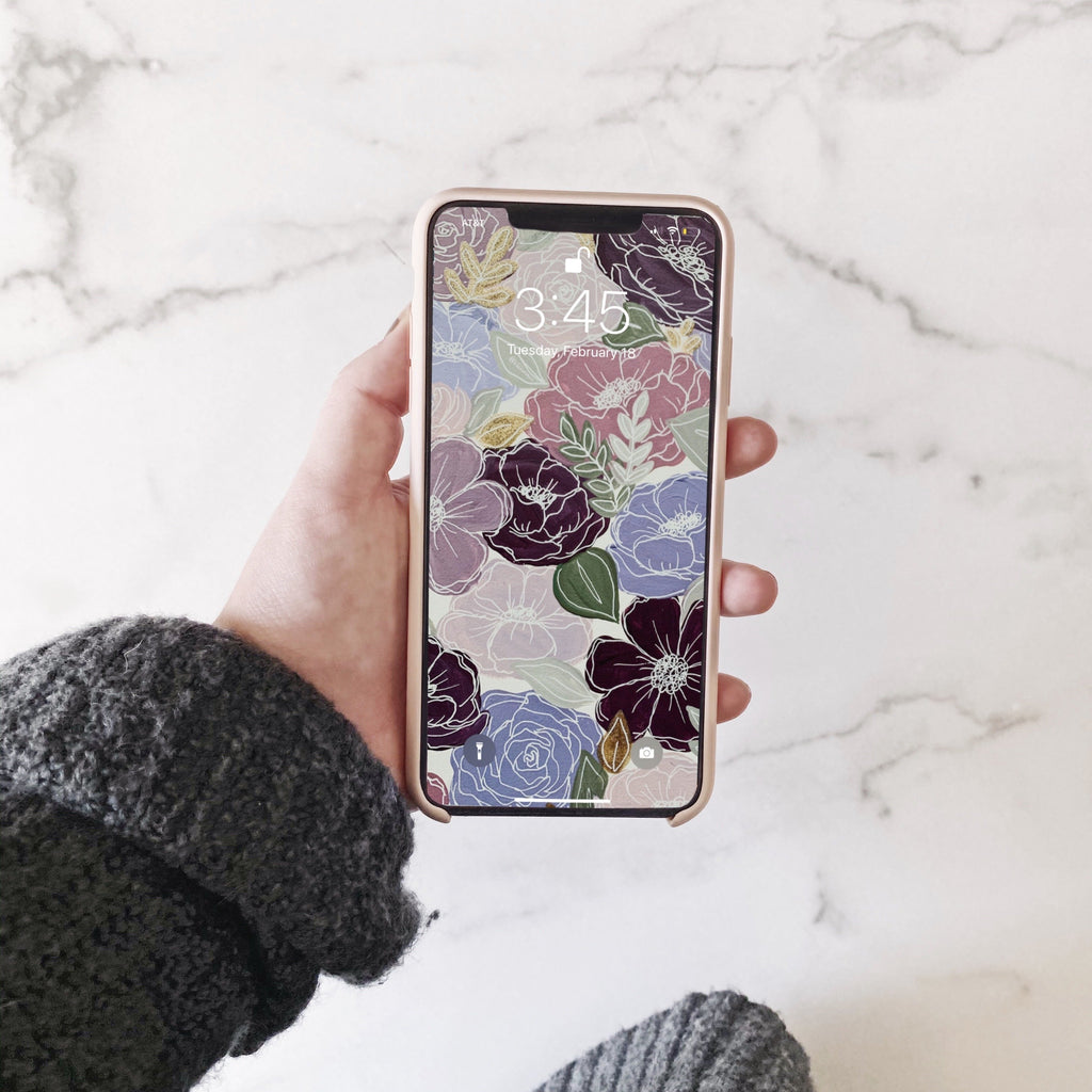 Purple Painted Florals Phone Wallpaper (Digital Download)