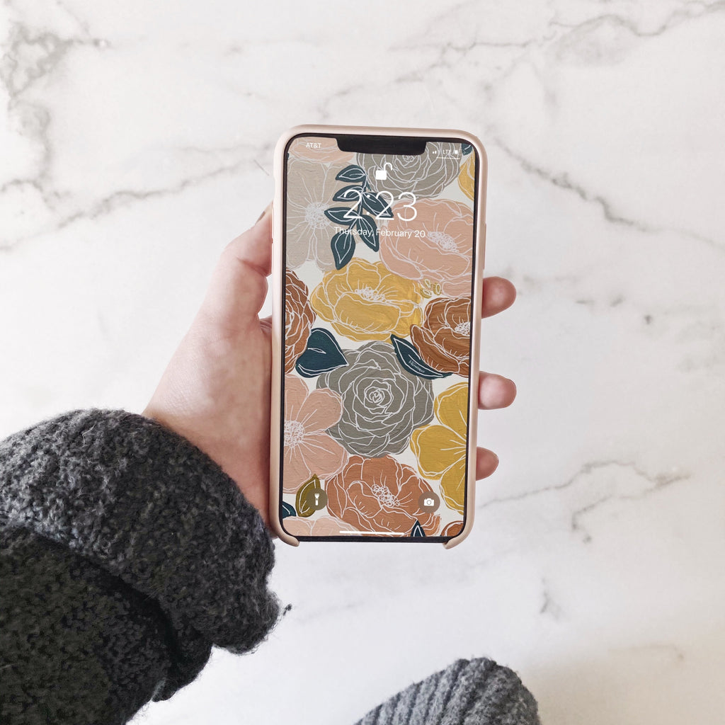 Earthy Painted Florals Phone Wallpaper (Digital Download)