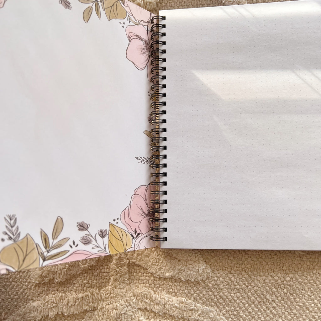 Pink Sketched Floral 7 x 9 in. Spiral DOT GRID Notebook