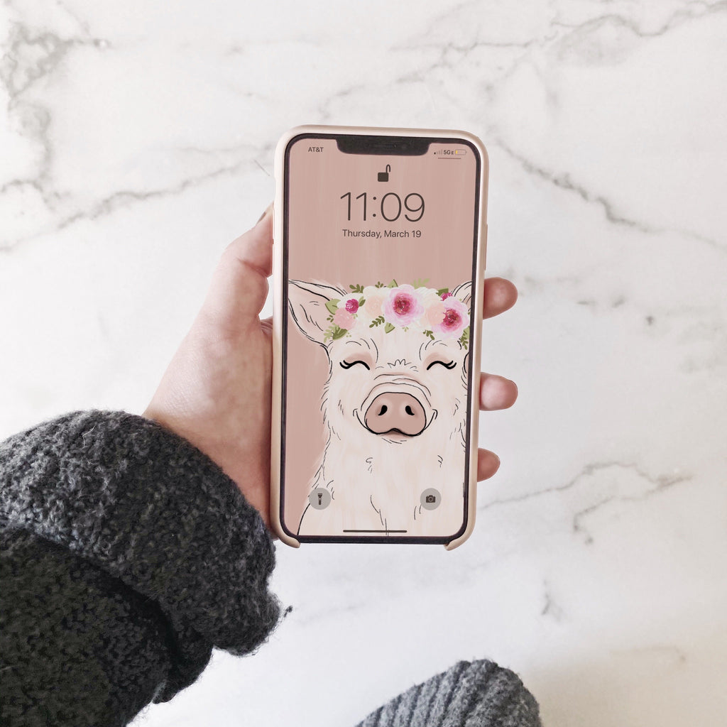 Floral Crown Pig Phone Wallpaper (Digital Download)