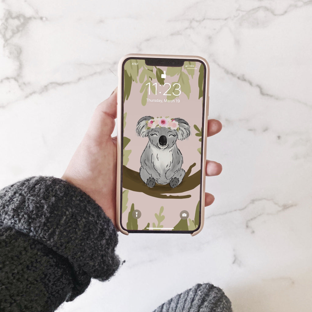 Floral Crown Koala Phone Wallpaper (Digital Download)