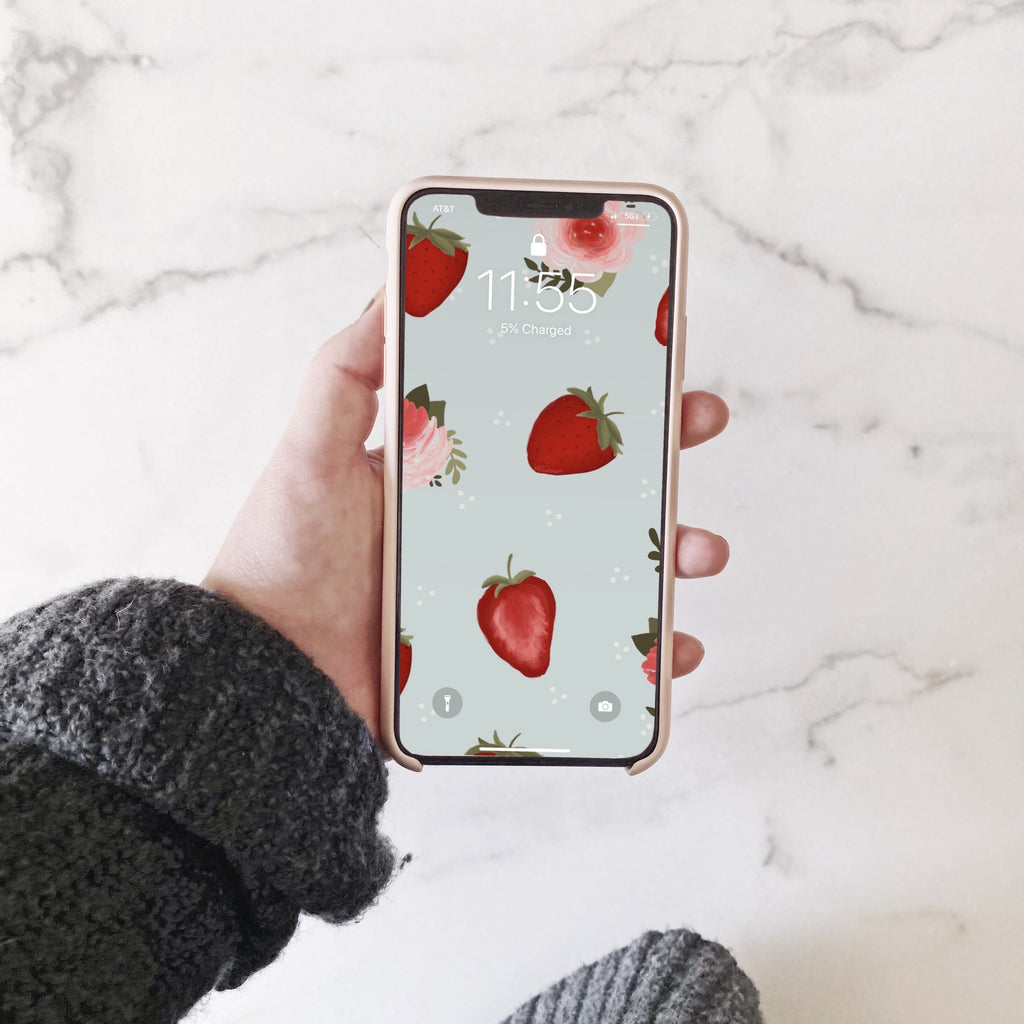 Strawberry Floral Phone Wallpaper (Digital Download)