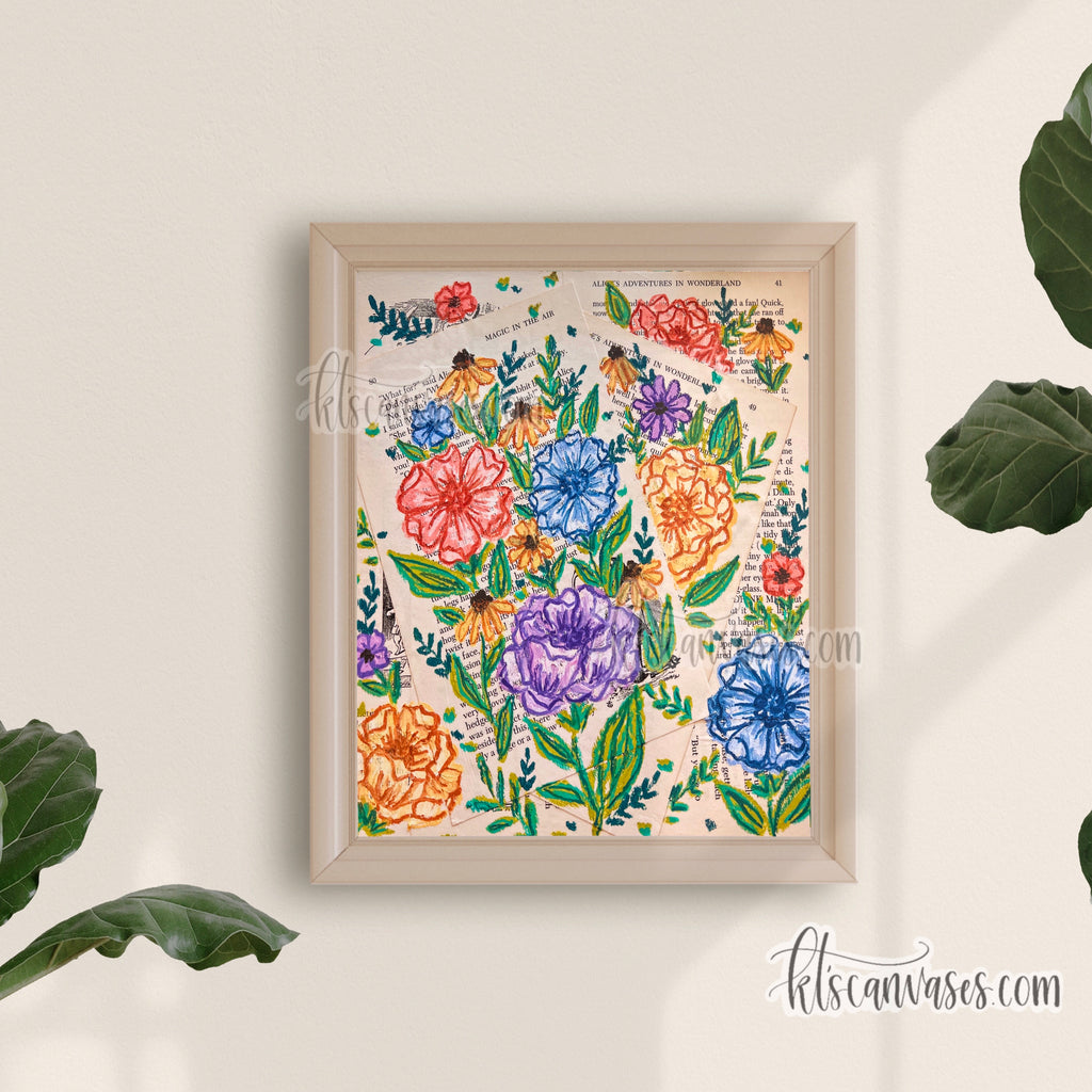 Alice Floral Book Pages Art Print