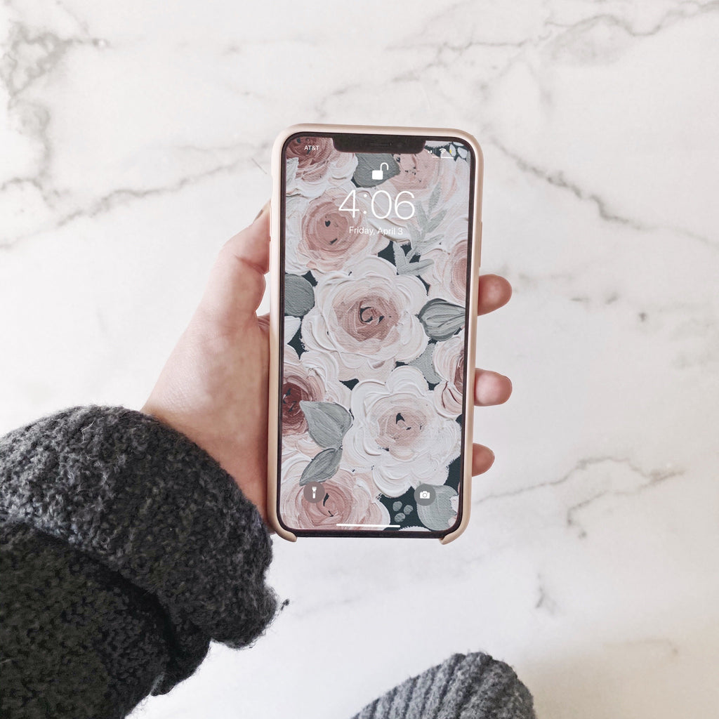 Pink + Gray Florals Phone Wallpaper (Digital Download)