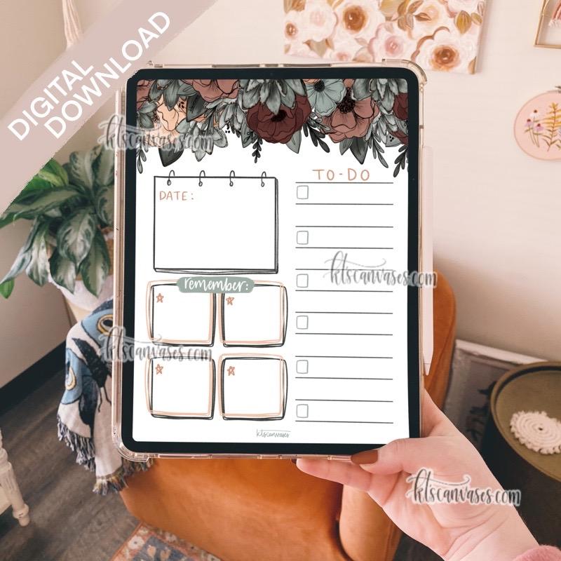 Digital Download Moody Floral Weekly/Daily Tracker Page