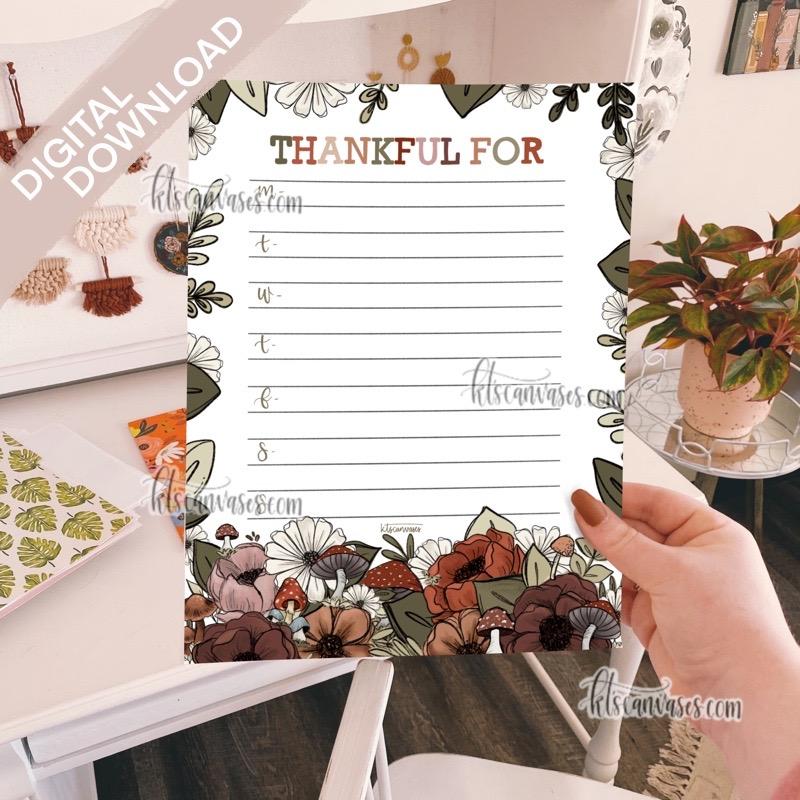 Digital Download Forest Floral "Thankful For" Weekly Page