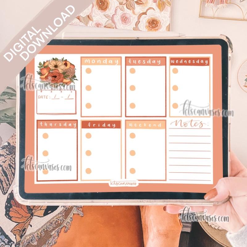 Digital Download Peaches Floral Weekly Tracker Page