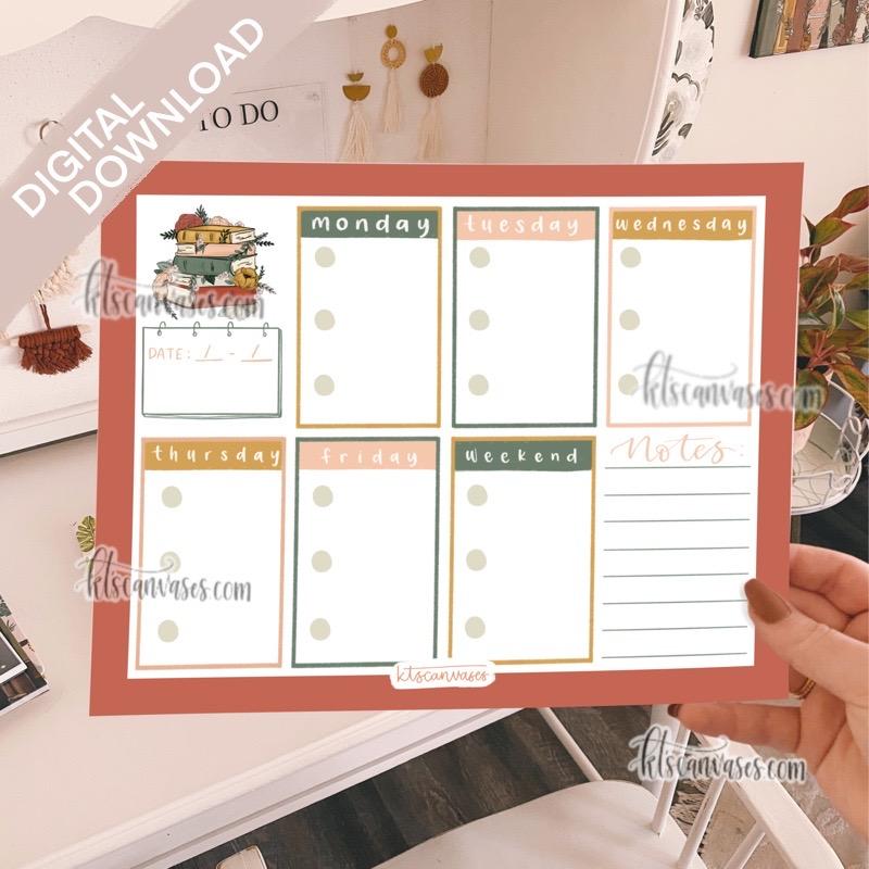Digital Download Floral Books Weekly Tracker Page