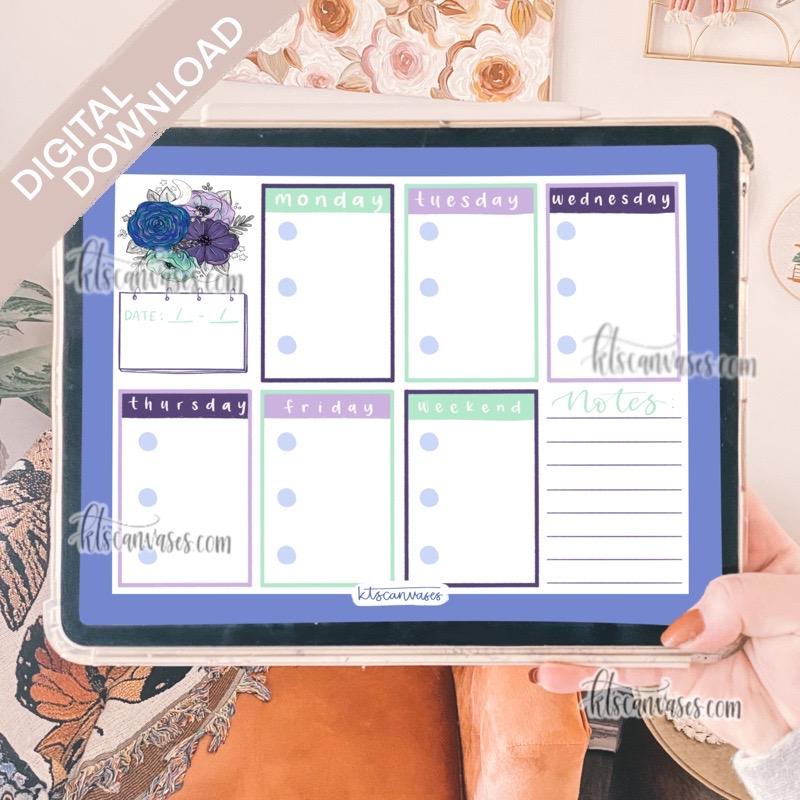 Digital Download Starry Florals Weekly Tracker Page