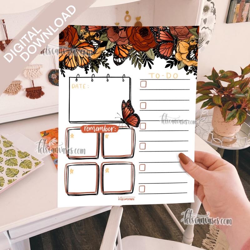Digital Download Butterfly Floral Weekly/Daily Tracker Page