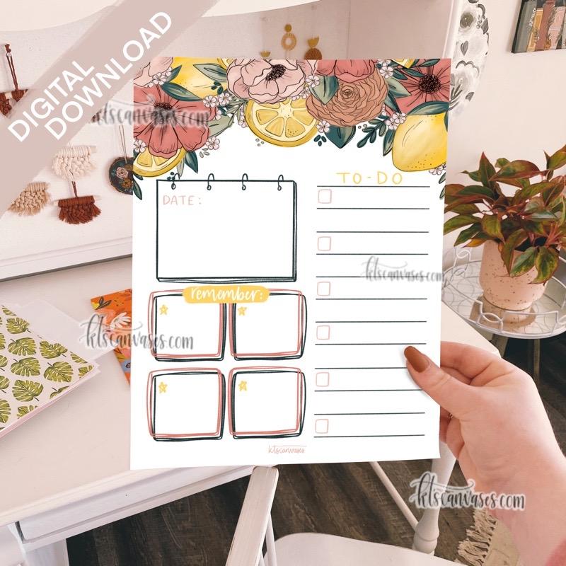 Digital Download Lemon Floral Weekly/Daily Tracker Page