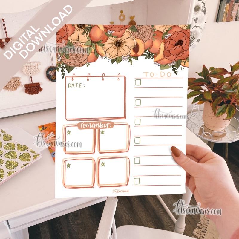 Digital Download Peach Floral Weekly/Daily Tracker Page