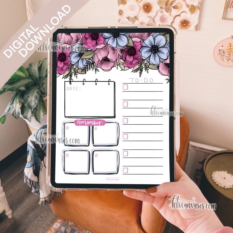 Digital Download Pink + Blue Floral Weekly/Daily Tracker Page