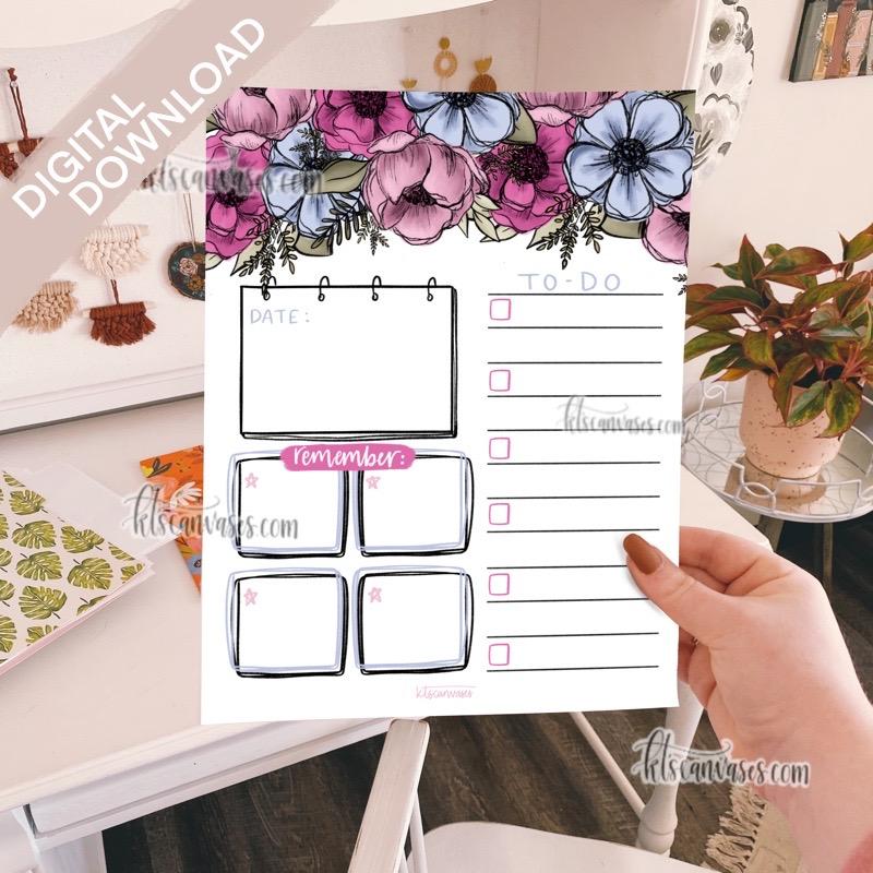 Digital Download Pink + Blue Floral Weekly/Daily Tracker Page