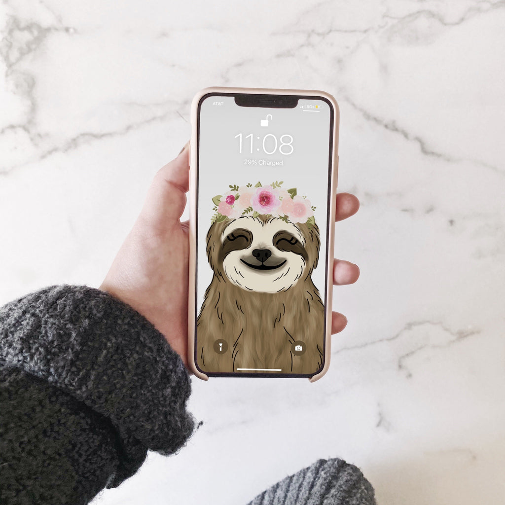 Floral Crown Sloth Phone Wallpaper (Digital Download)