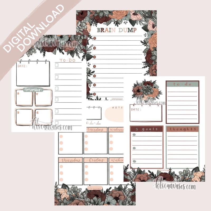 Digital Download Moody Floral Weekly Tracker Set of 4 Pages