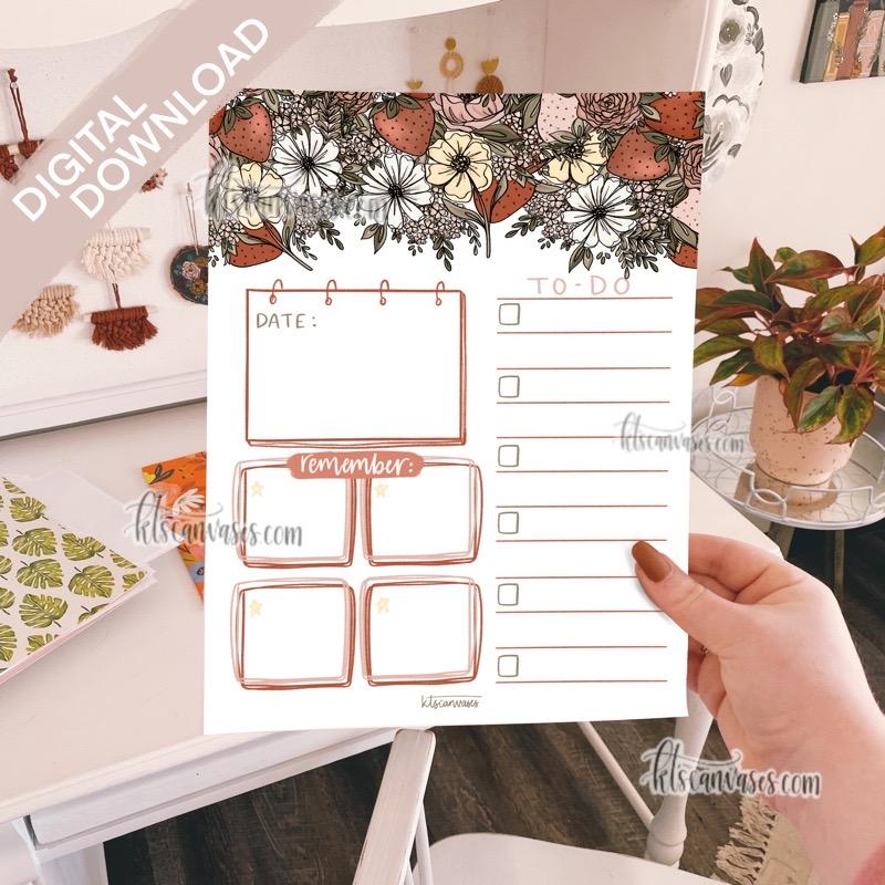 Digital Download Strawberry Floral Weekly/Daily Tracker Page