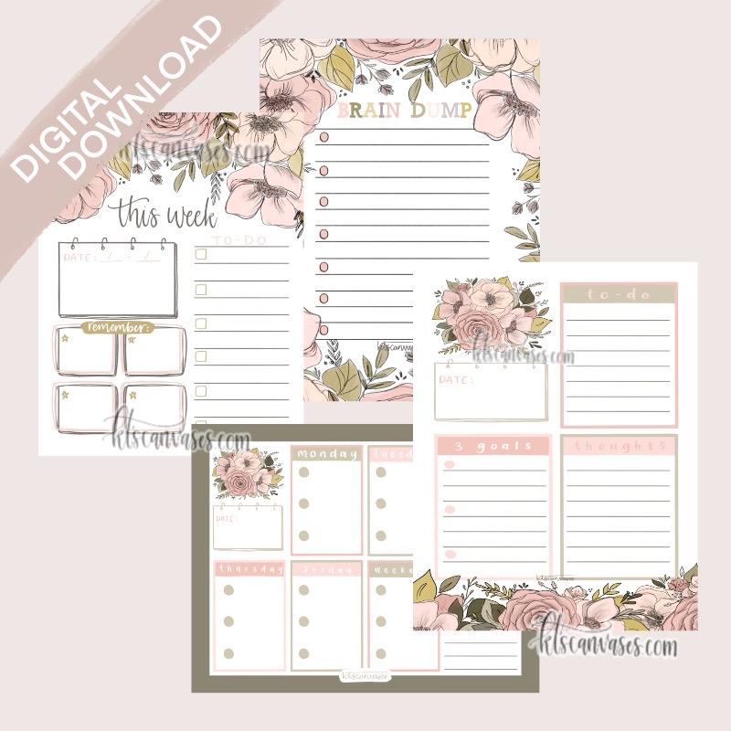 Digital Download Pink Floral Weekly Tracker Set of 4 Pages