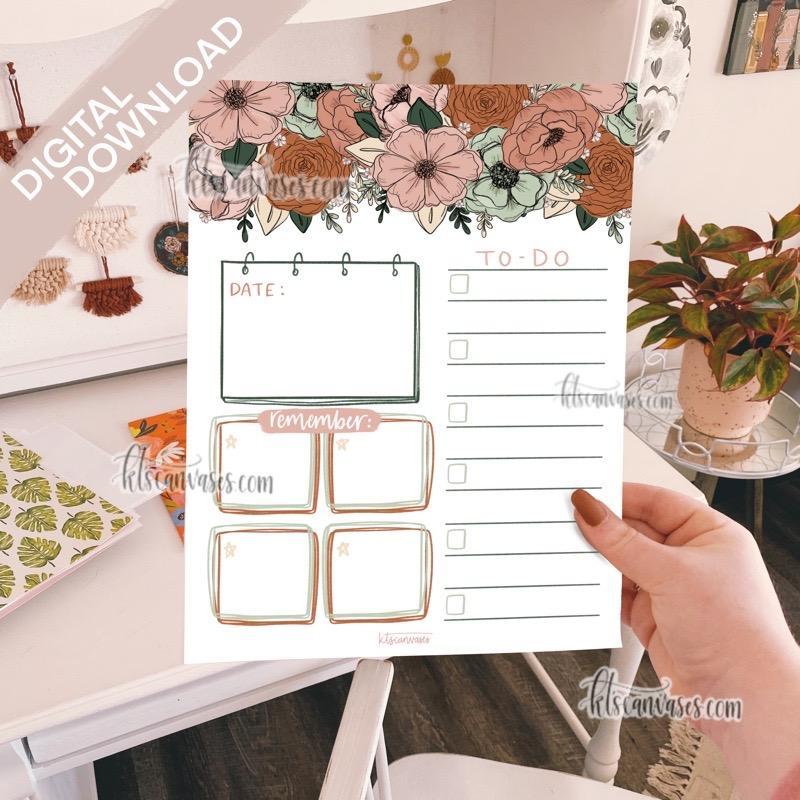 Digital Download Orange + Mint Floral Weekly/Daily Tracker Page