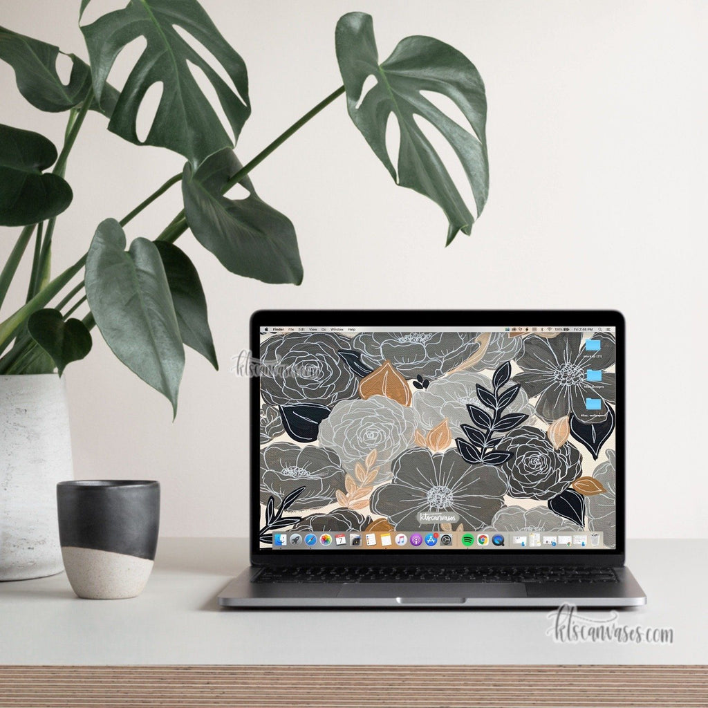 Gray Florals Desktop Wallpaper (Digital Download)