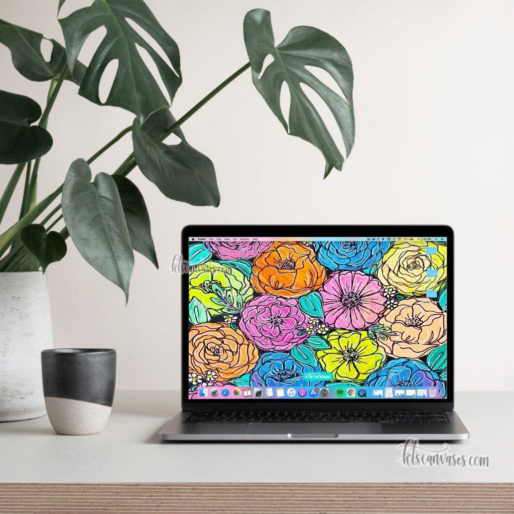 Retro Neon Florals Desktop Wallpaper (Digital Download)