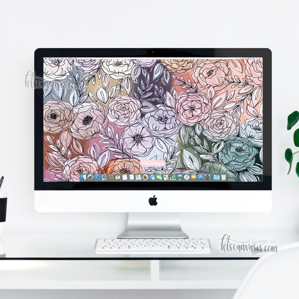 Pastel Rainbow Florals Desktop Wallpaper (Digital Download)