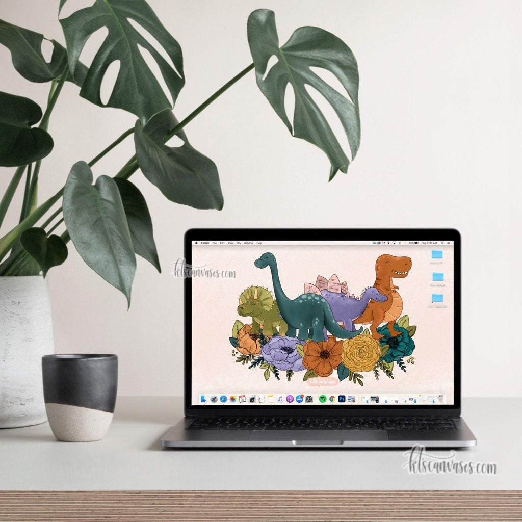 Dinosaur Florals Desktop Wallpaper (Digital Download)
