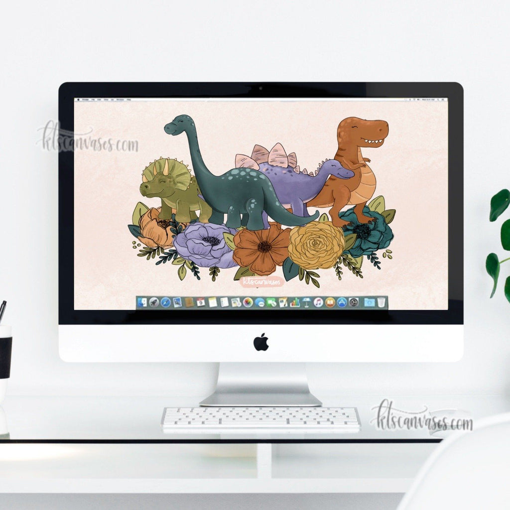 Dinosaur Florals Desktop Wallpaper (Digital Download)