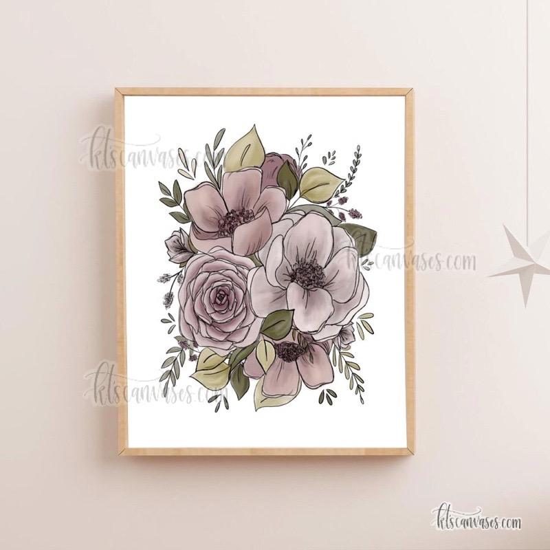Purple Sketched Florals Art Print
