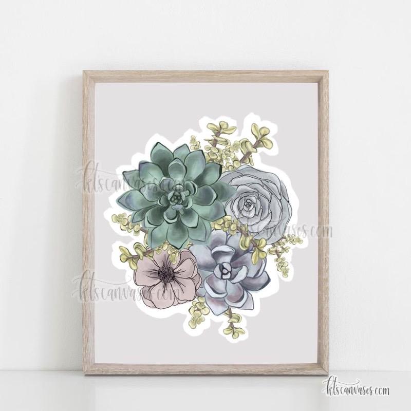 succulent wall art print Succulent Floral Art Print