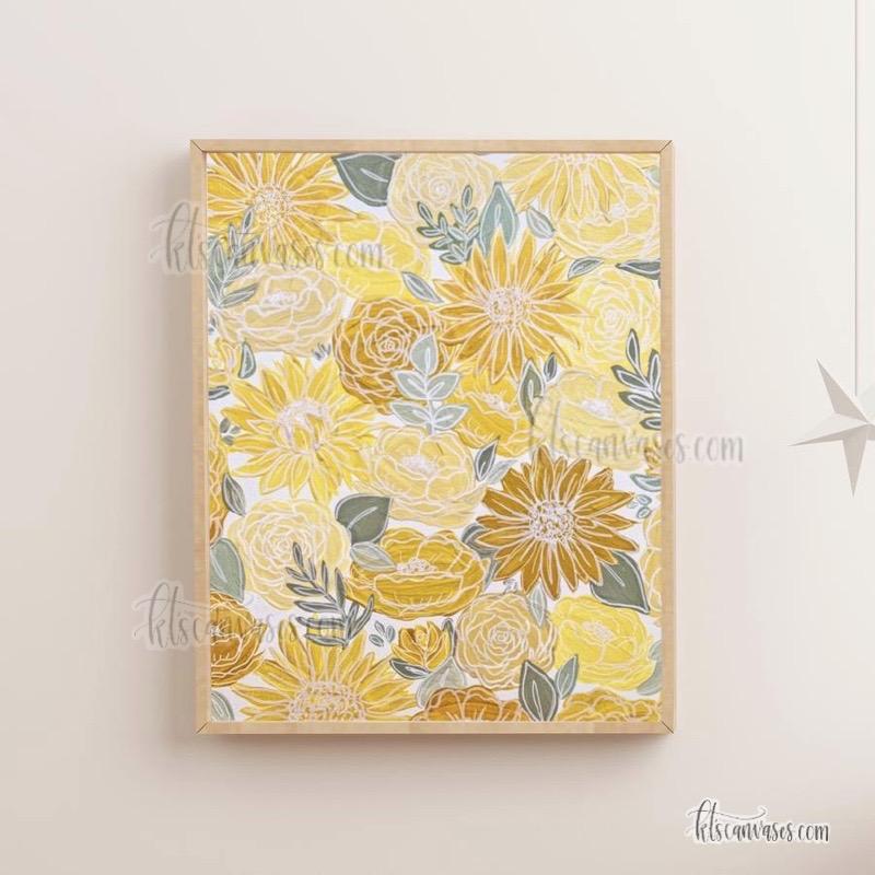 White Outlined Yellow Painted Florals Art Print