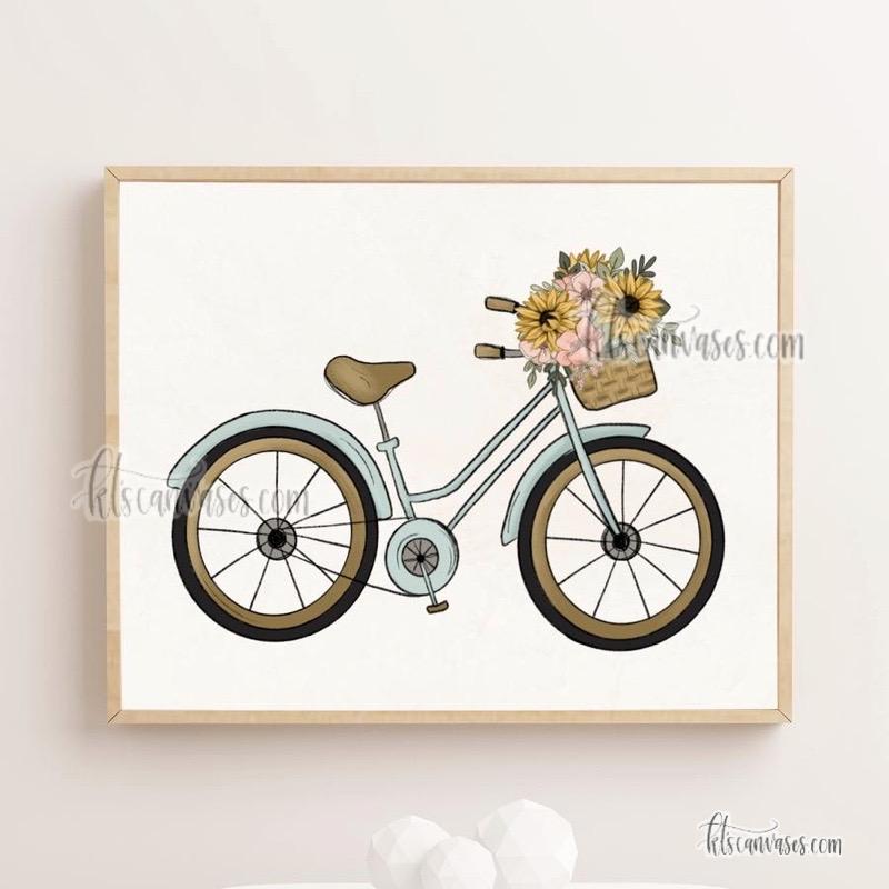 Floral Basket Bicycle Art Print