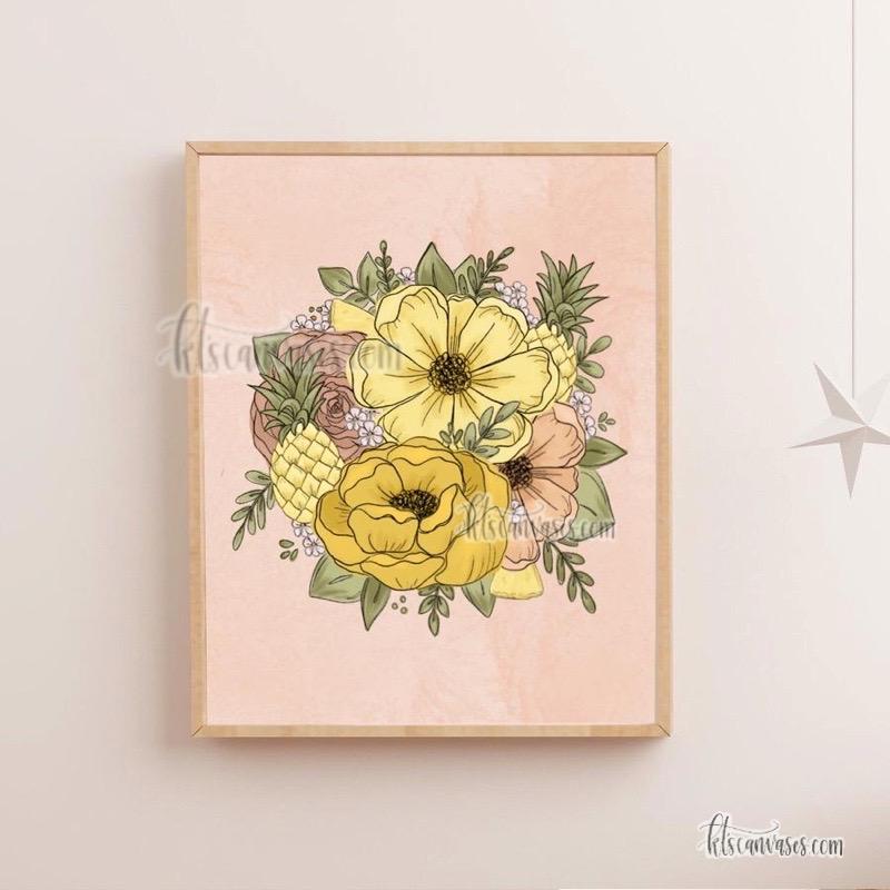 Pineapple Outlined Florals Art Print