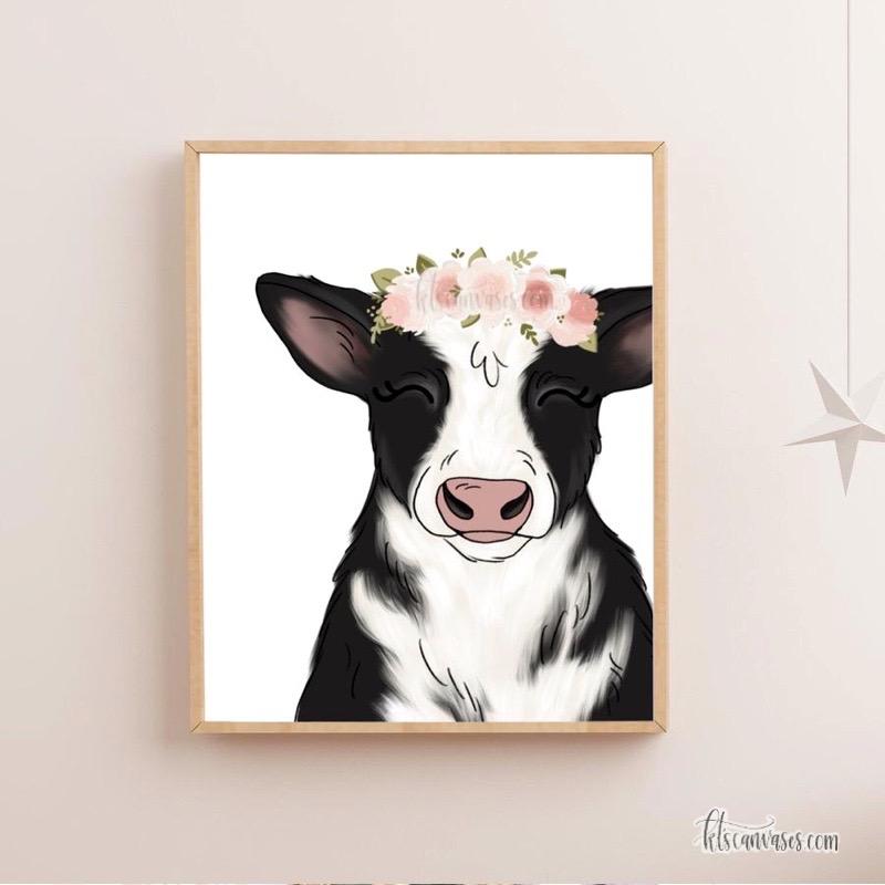 Floral Crown Cow Art Print