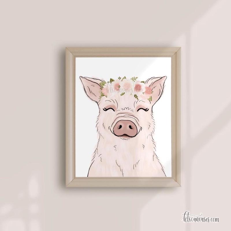 Floral Crown Pig Art Print