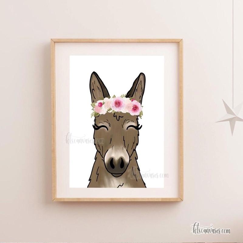 Floral Crown Donkey Art Print