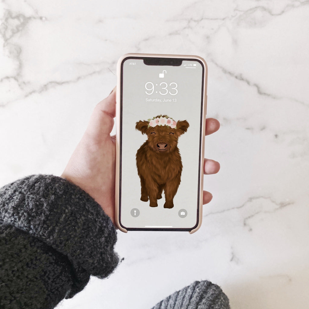 Baby Highland Cow Phone Wallpaper (Digital Download)
