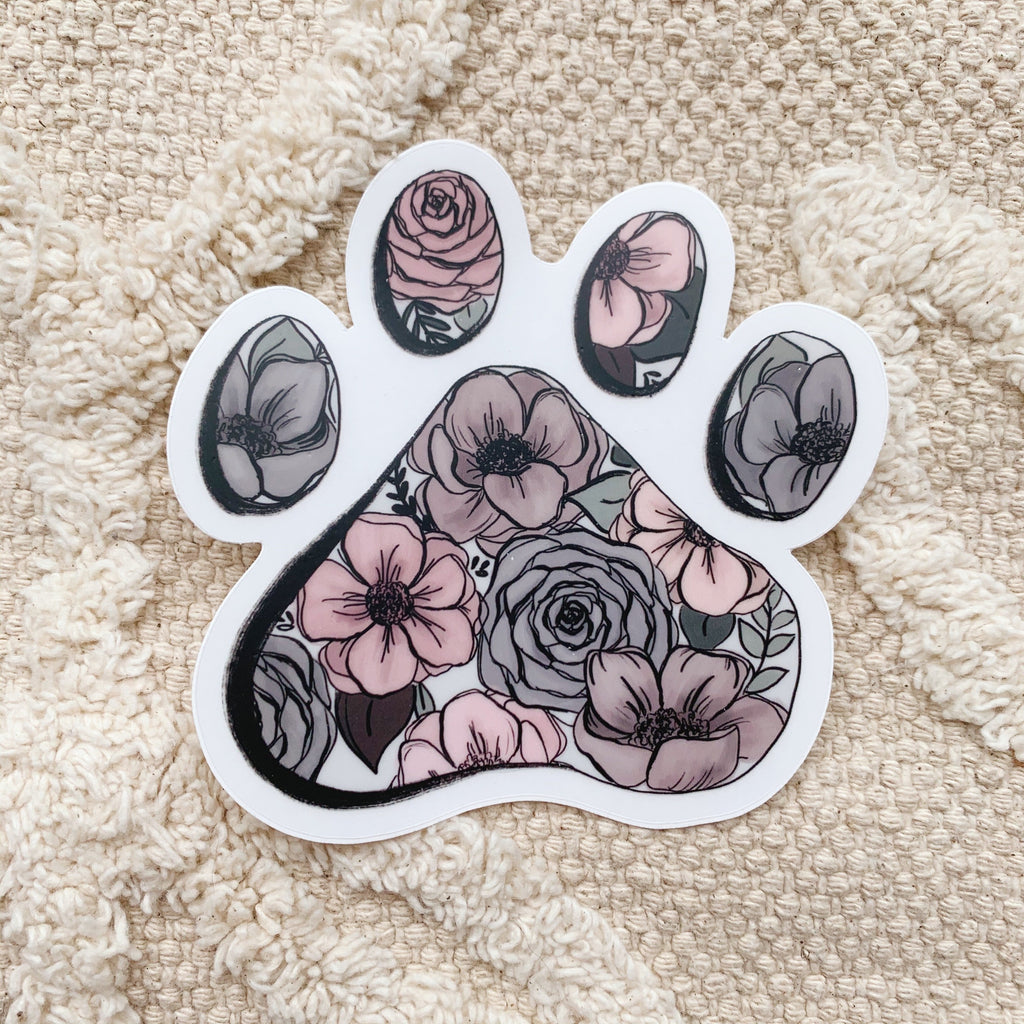 Larger Floral Paw Clear Sticker