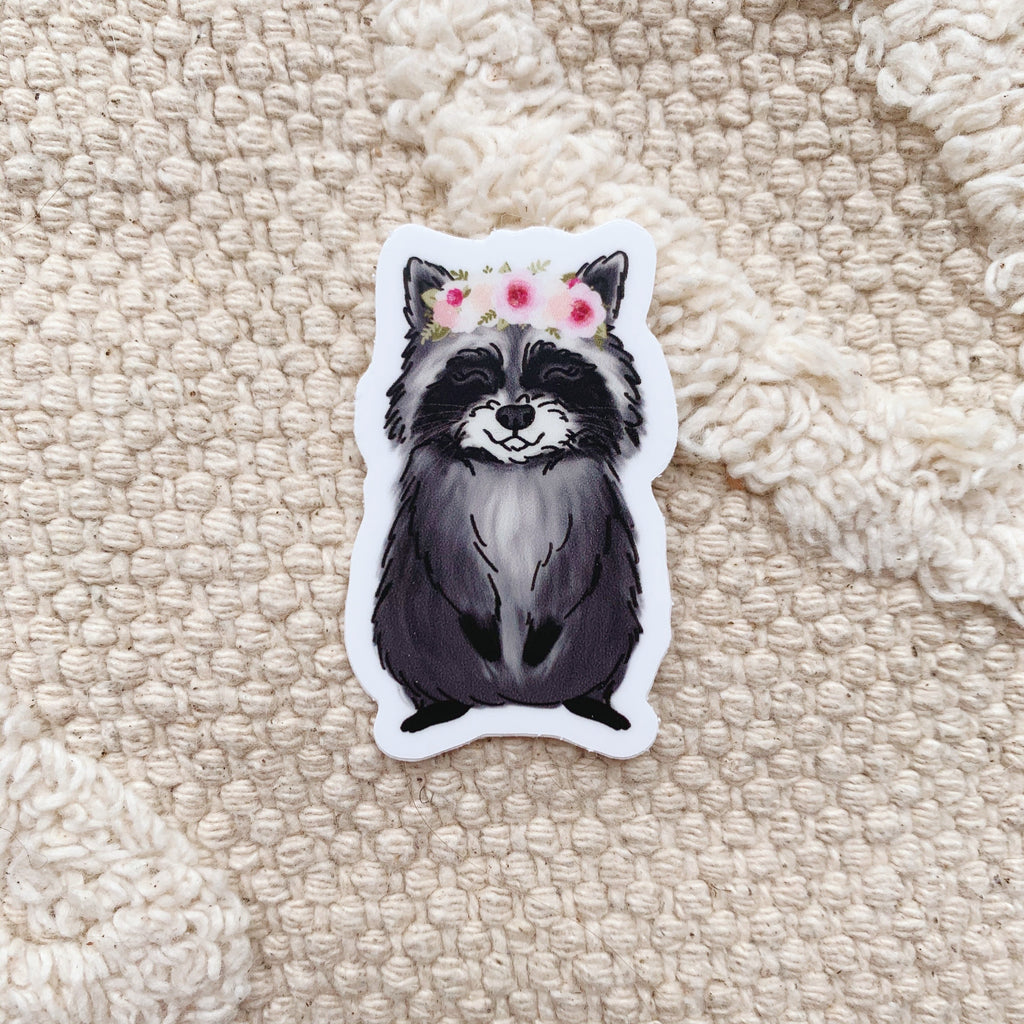 Mini Floral Crown Raccoon Sticker