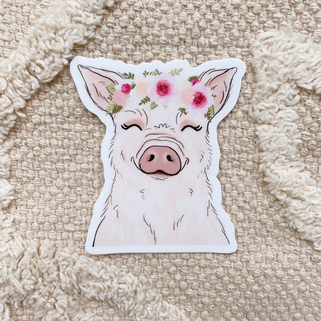 Floral Crown Pig Sticker