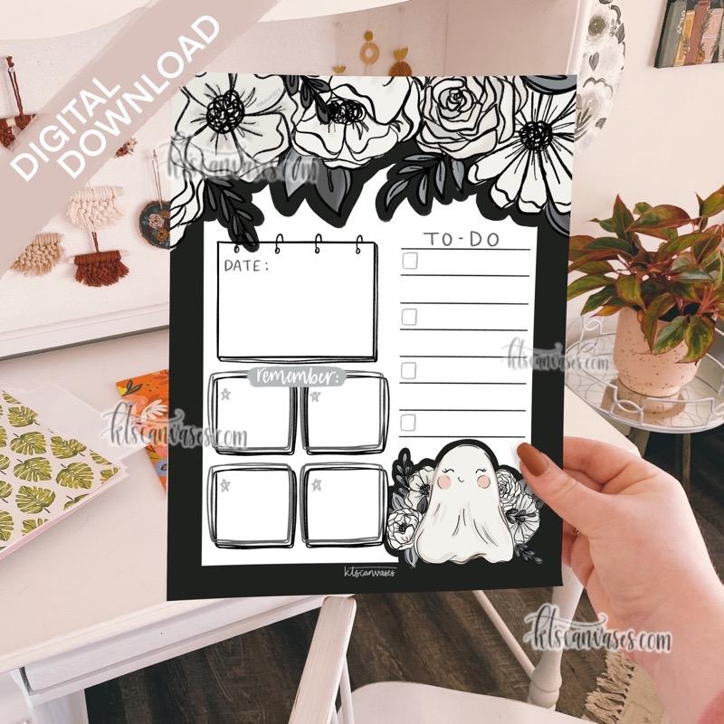 Digital Download Little Ghost Floral Weekly/Daily Tracker Page