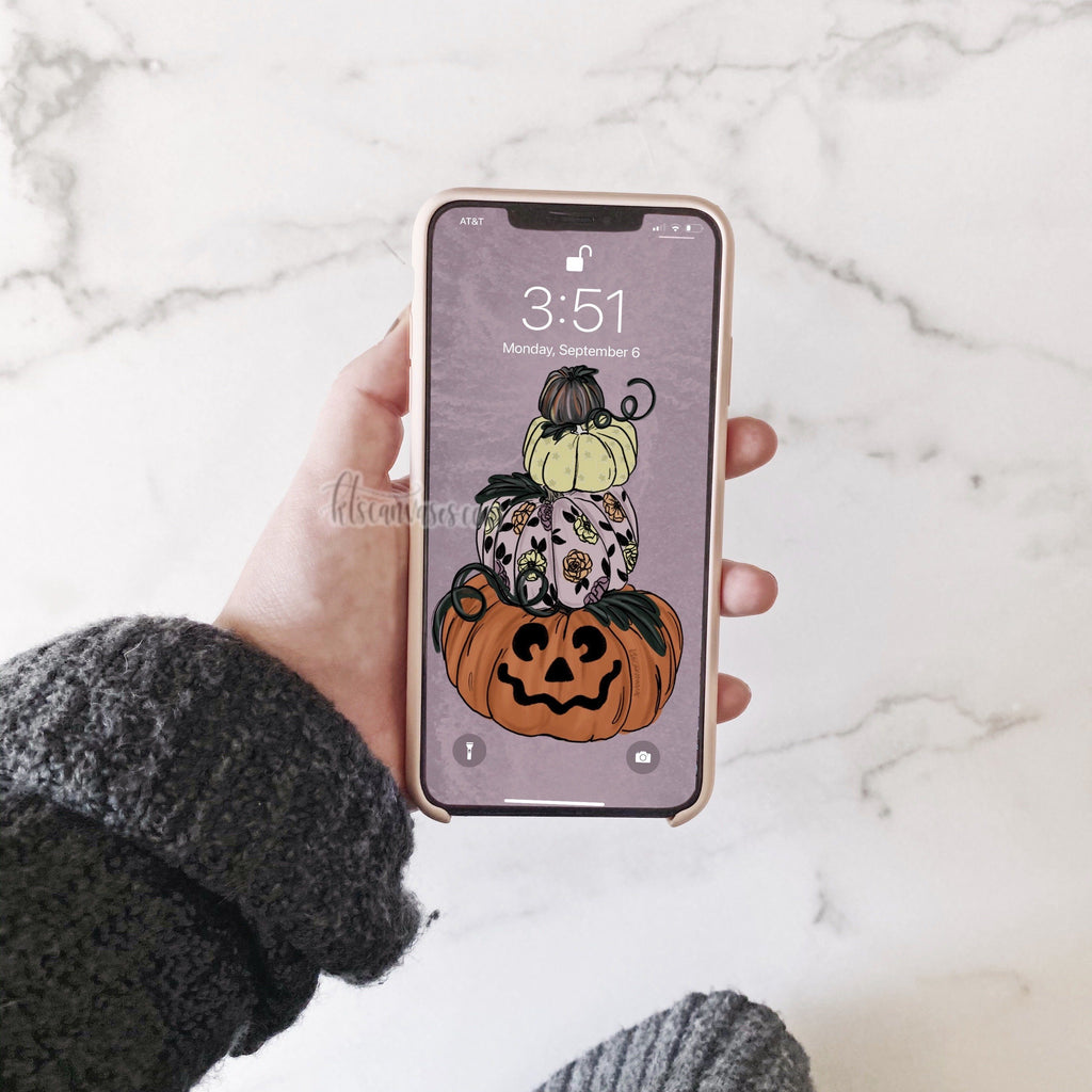 Spooky Stack of Pumpkins Phone Wallpaper (Digital Download)