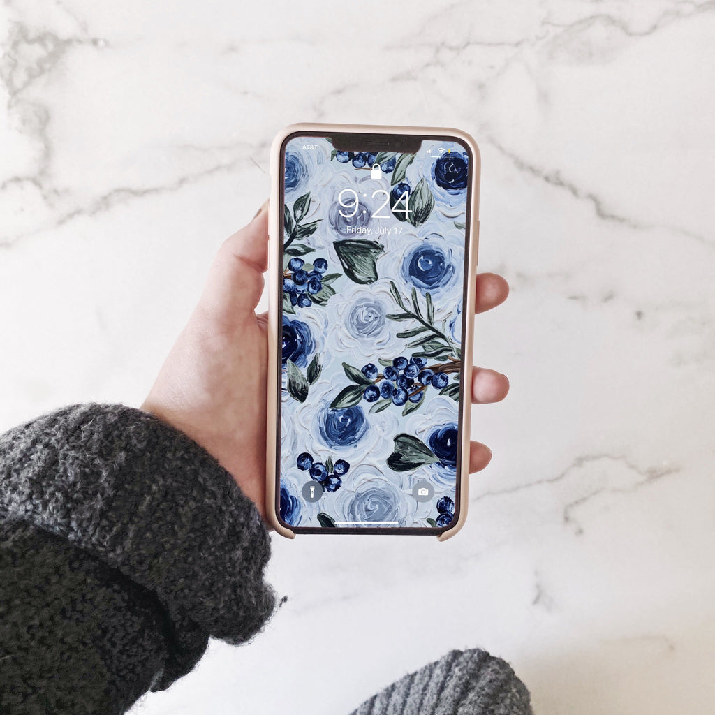 Blueberry Florals Phone Wallpaper (Digital Download)